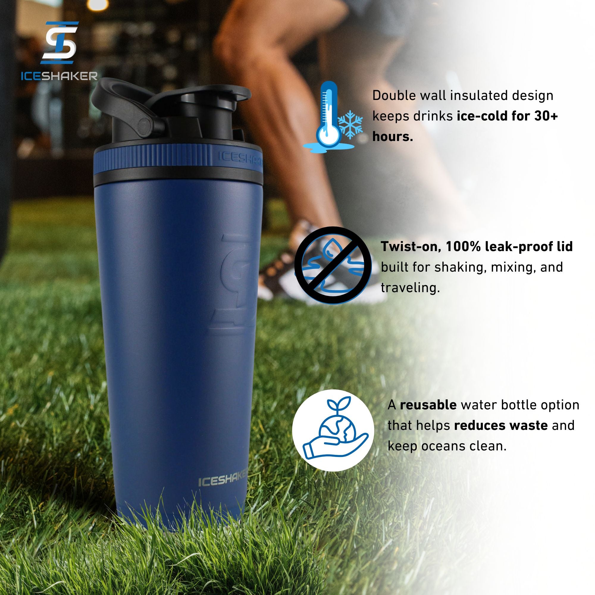 Ice Shaker Matte Series 26oz Shaker Bottle - Navy - Image 4